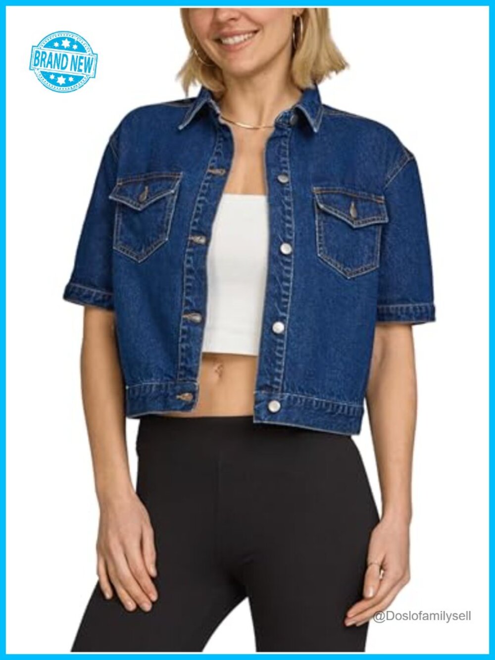Short Sleeve Cropped Denim Jacket Button Front Women Casual Summer Layer